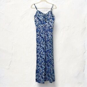 GAP Blue and White Sleeveless Spaghetti Strap Maxi Sundress